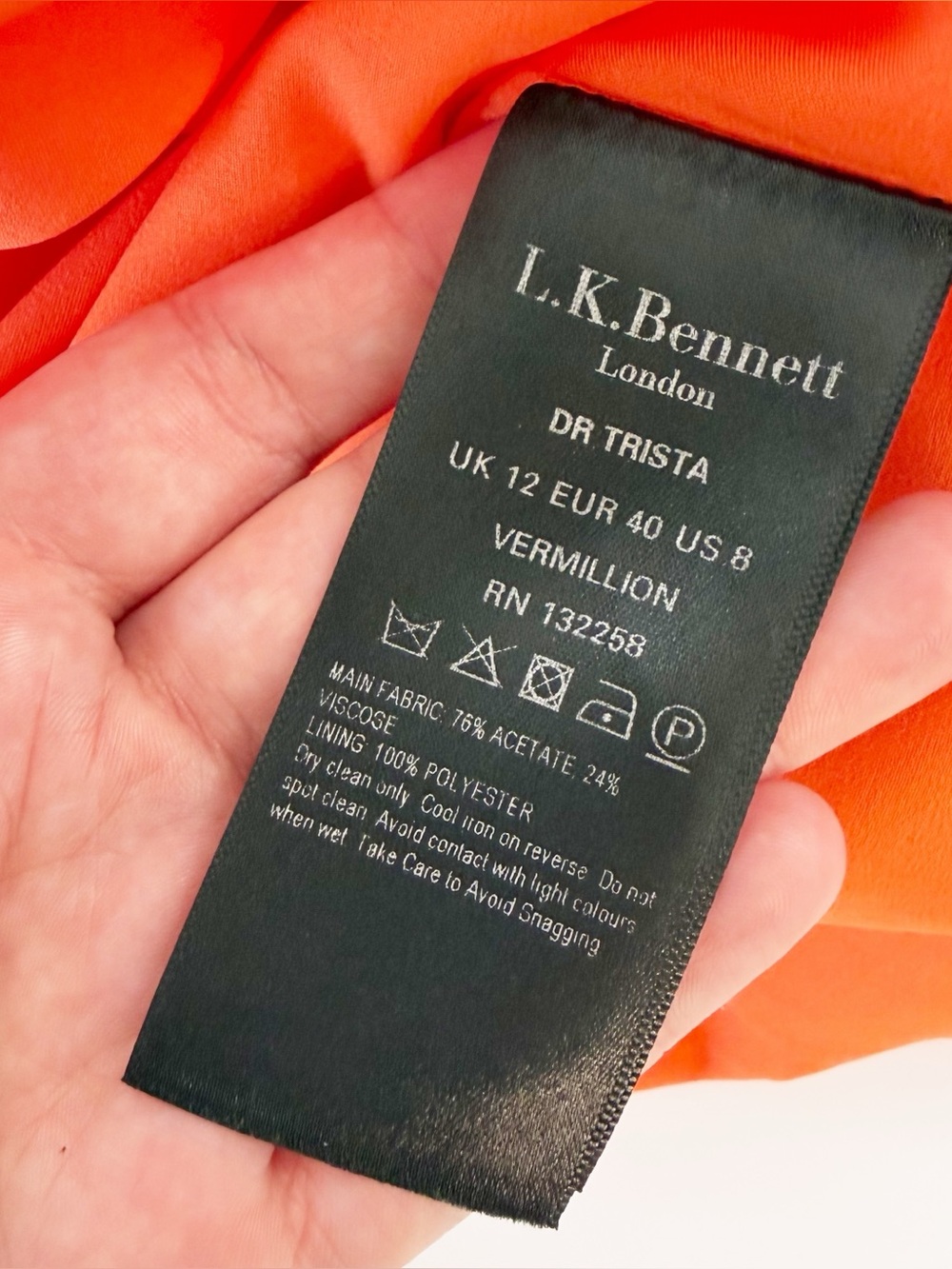 L.K. Bennett Dress Womens US 8 Orange Wrap Midi Classic - Picture 7 of 8